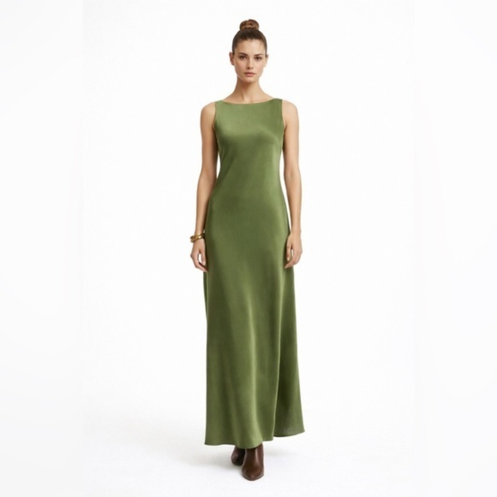 WeWoreWhat Boatneck Satin Slip Maxi Dress Bias Cut Sleeveless 2 XS Minimalist